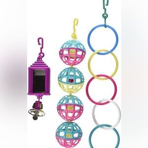 Bright bird toys balls with hanging mirror